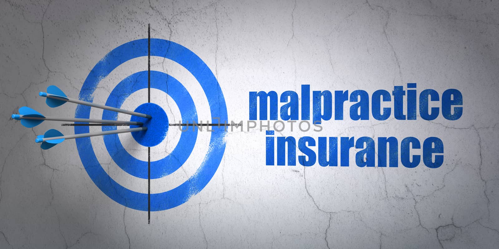 Insurance concept: target and Malpractice Insurance on wall background by maxkabakov