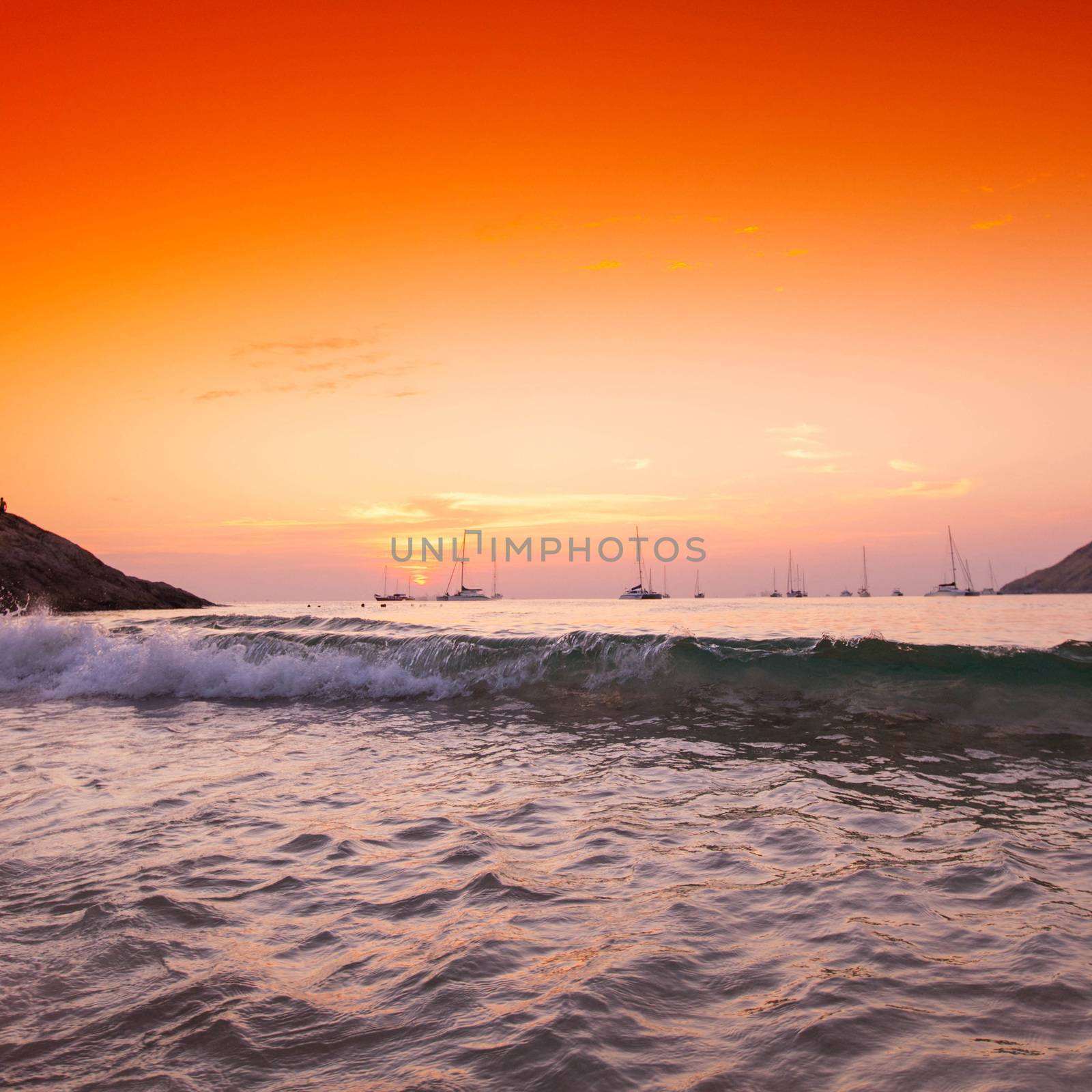 Sunset with dramatic sky ,clouds over mountain and andaman sea at Thailand