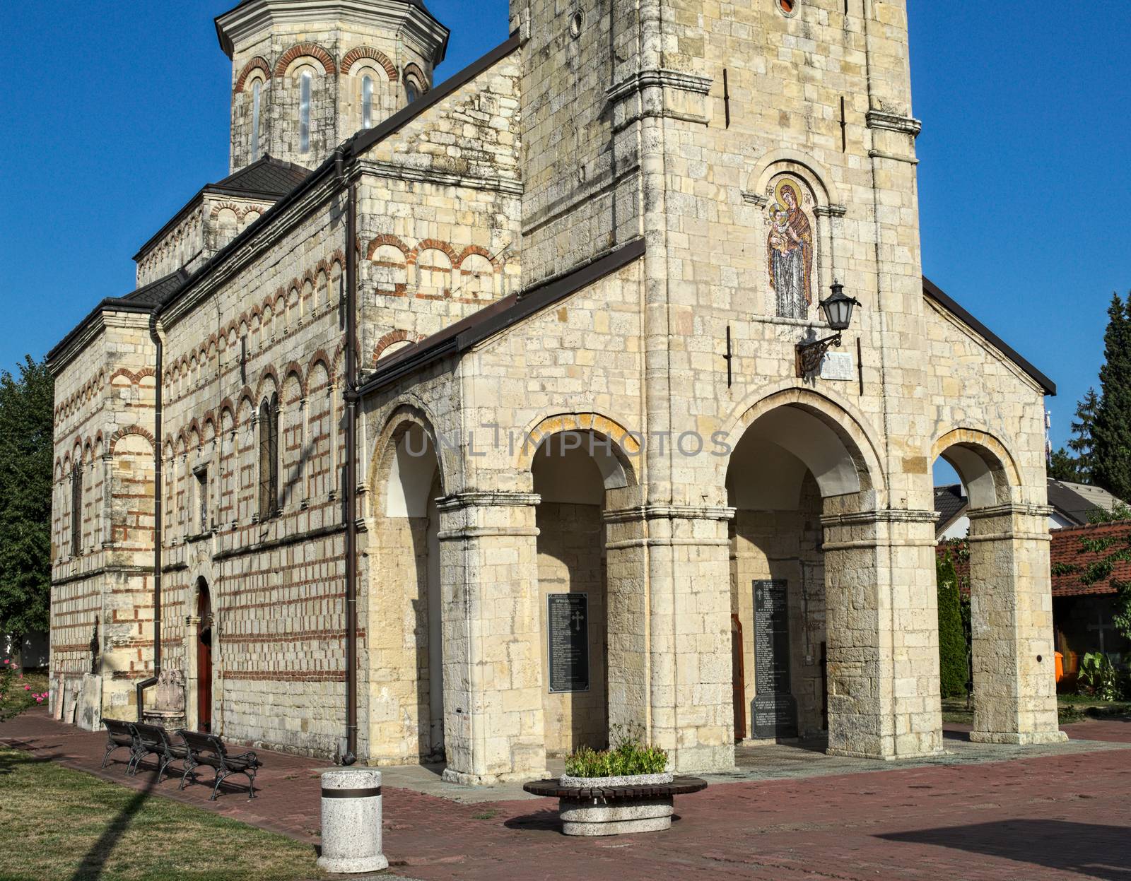 Orthodox stone church in Sremska Kamenica, Serbia