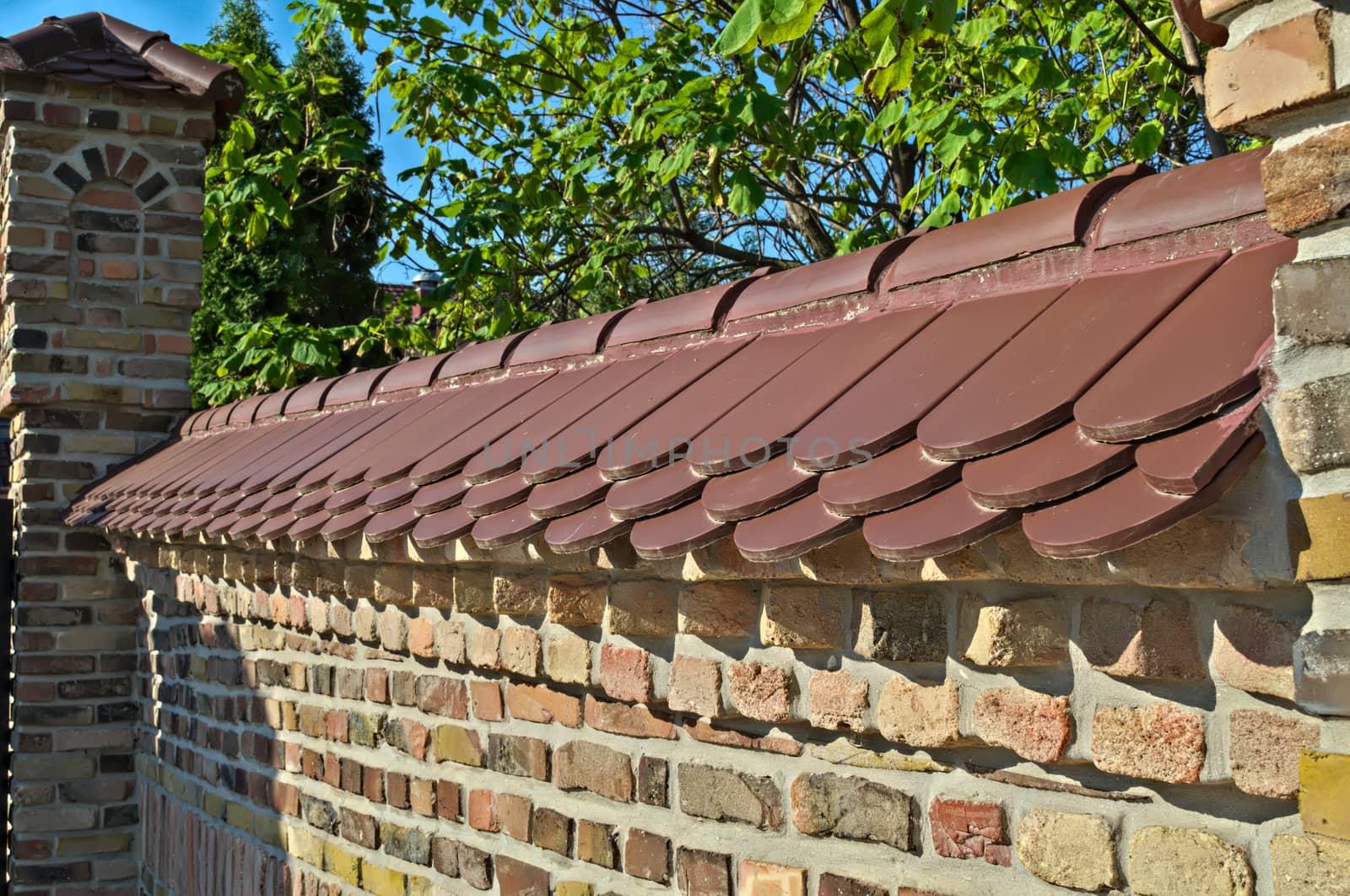 Brick fence wall at kac monastery, serbia by sheriffkule