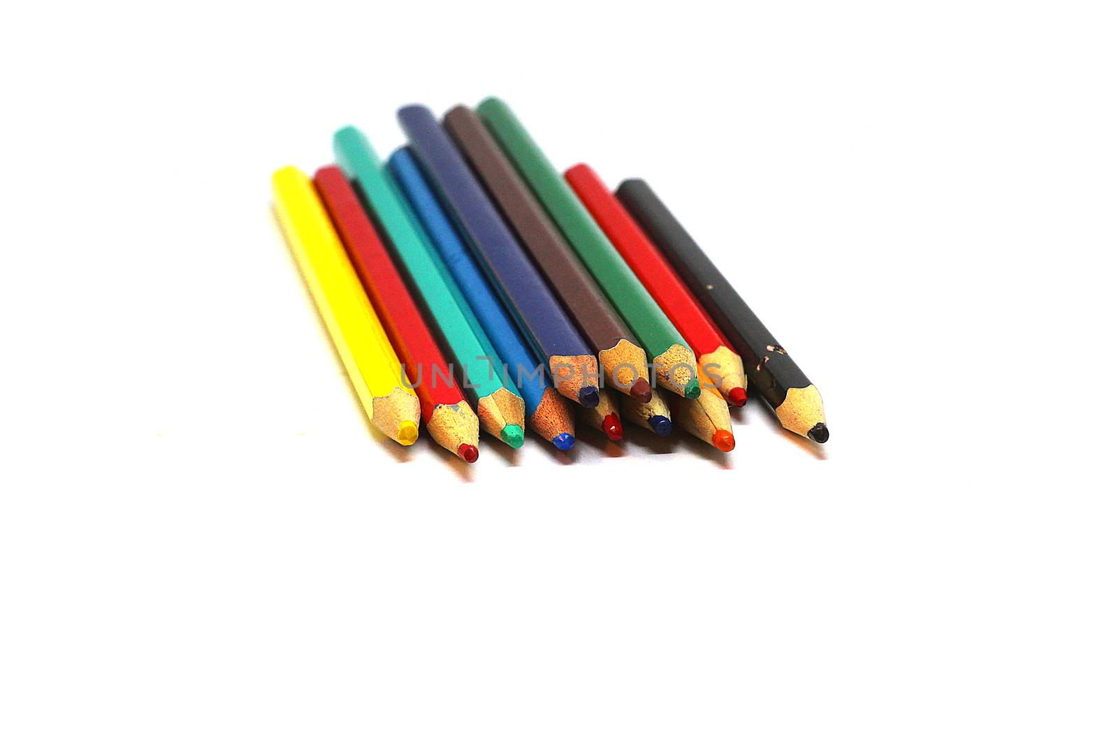 Colorful pencils isolated on white background.