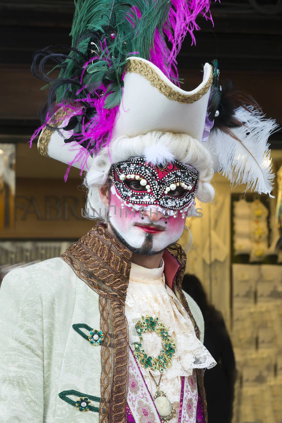 A view of traditional carnival masks in Venice, Italy