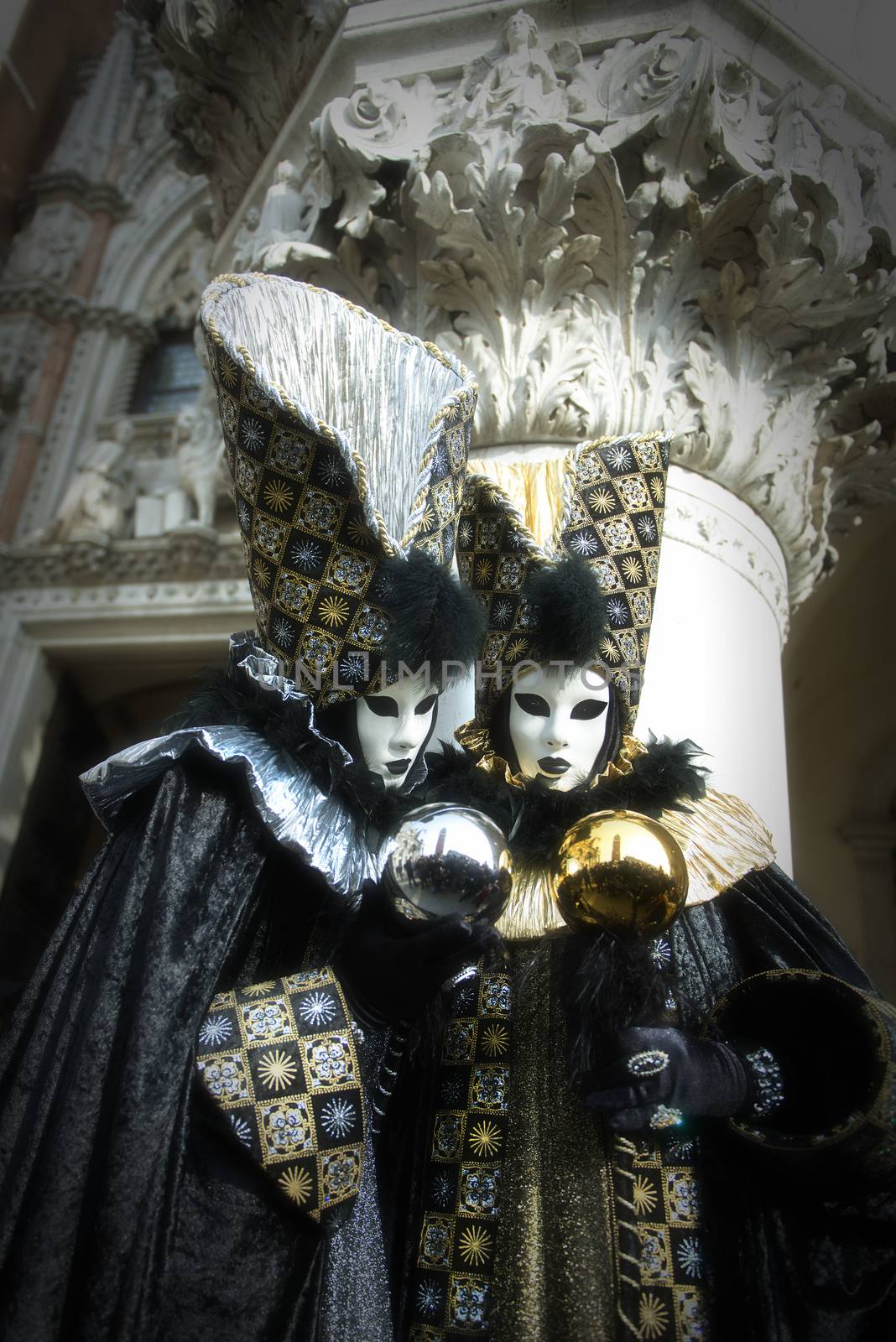 A view of traditional carnival masks in Venice, Italy