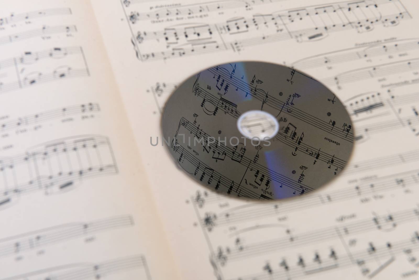 A page of a musical score with a CD on hand