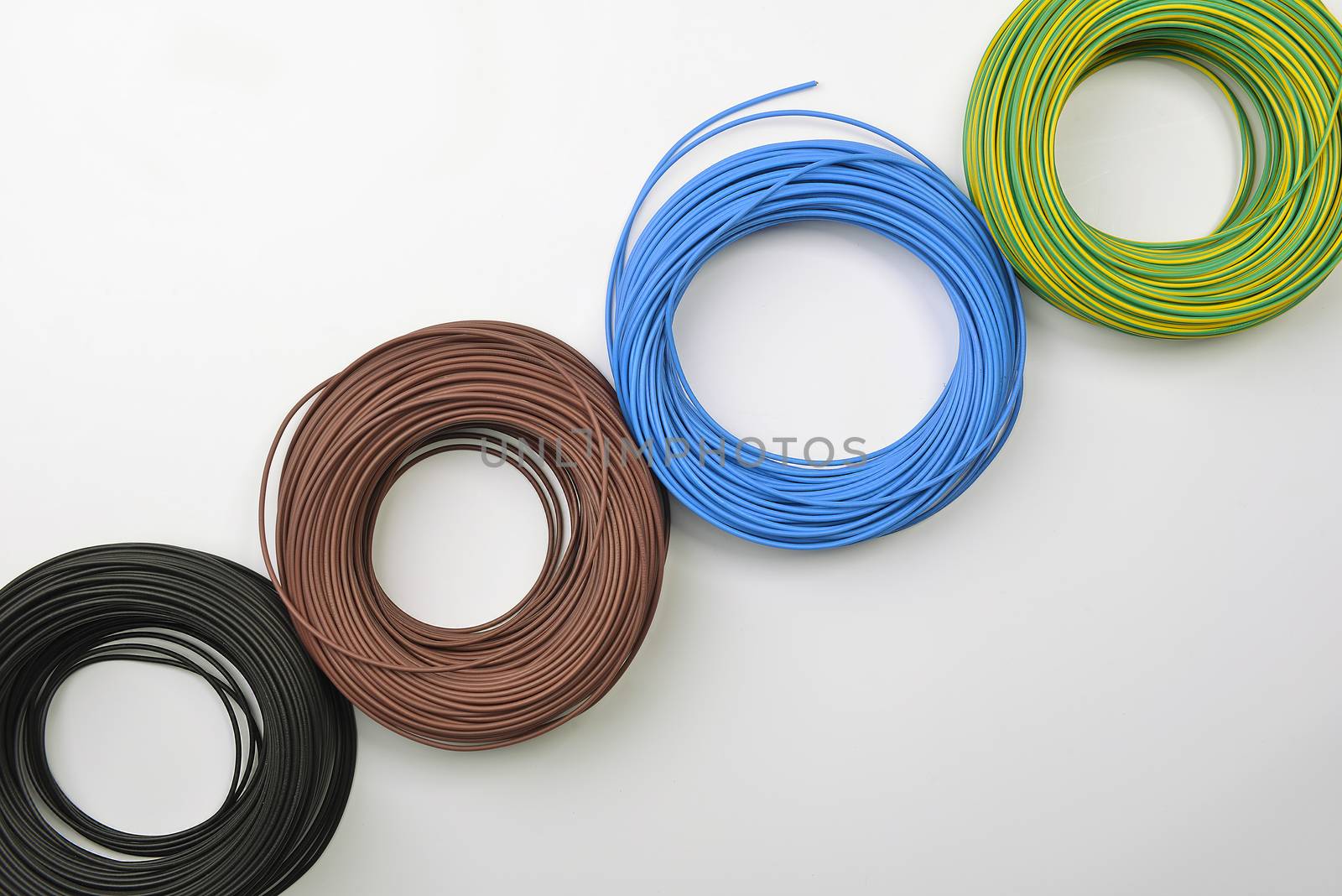 rolls of electric cable of various colors