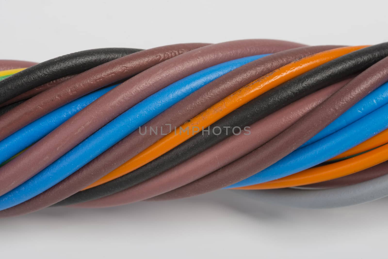 bundle of electric cables of various colors