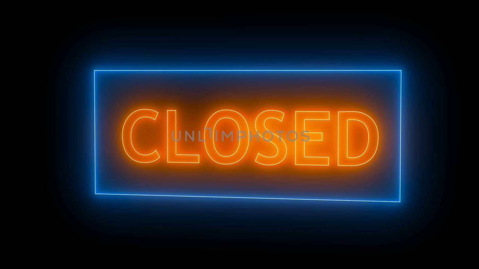 Closed neon sign. Digital illustration. 3d rendering