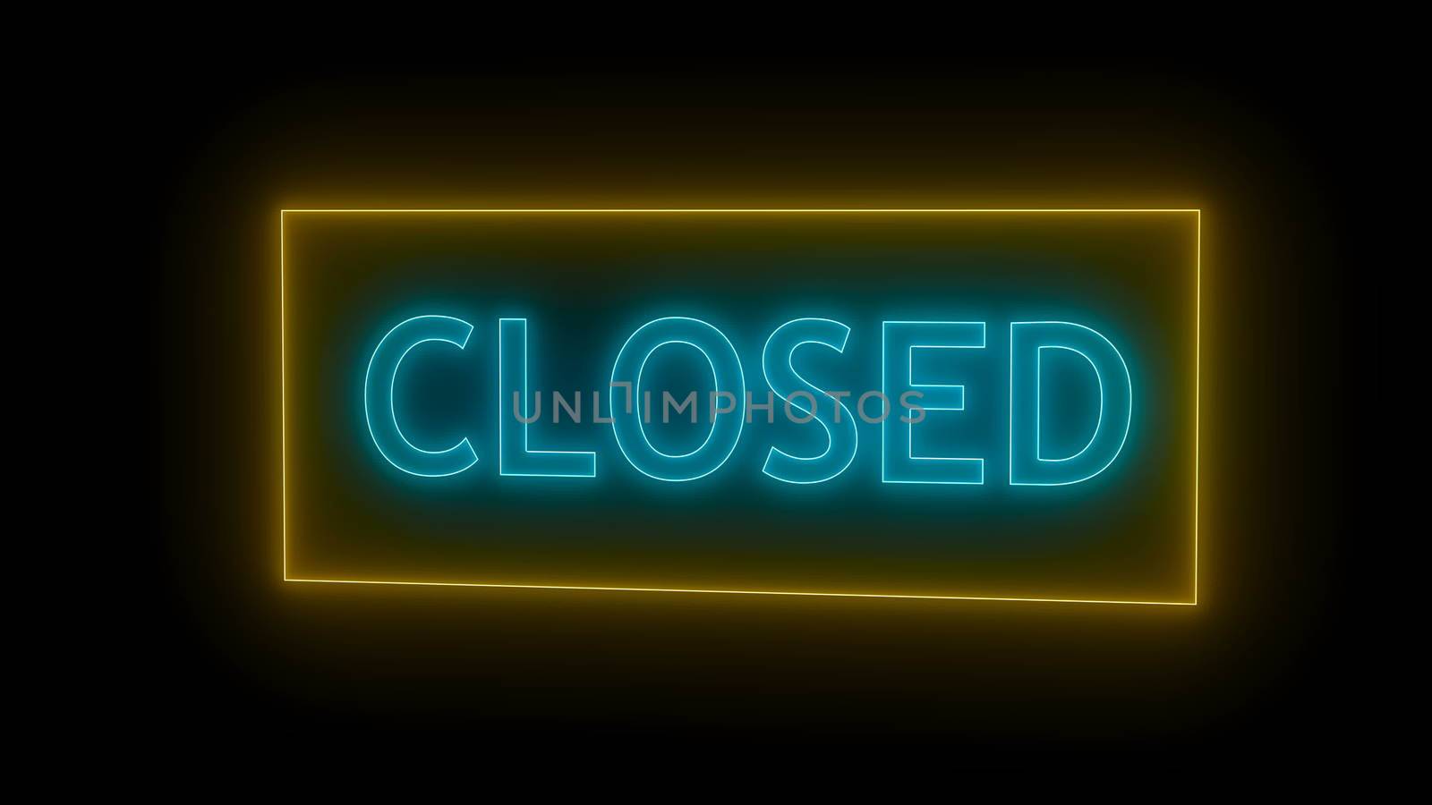 Closed neon sign. Digital illustration. 3d rendering