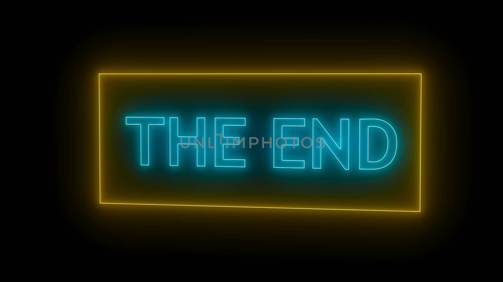 THE END Sign in Neon Style. Digital illustration. 3d rendering