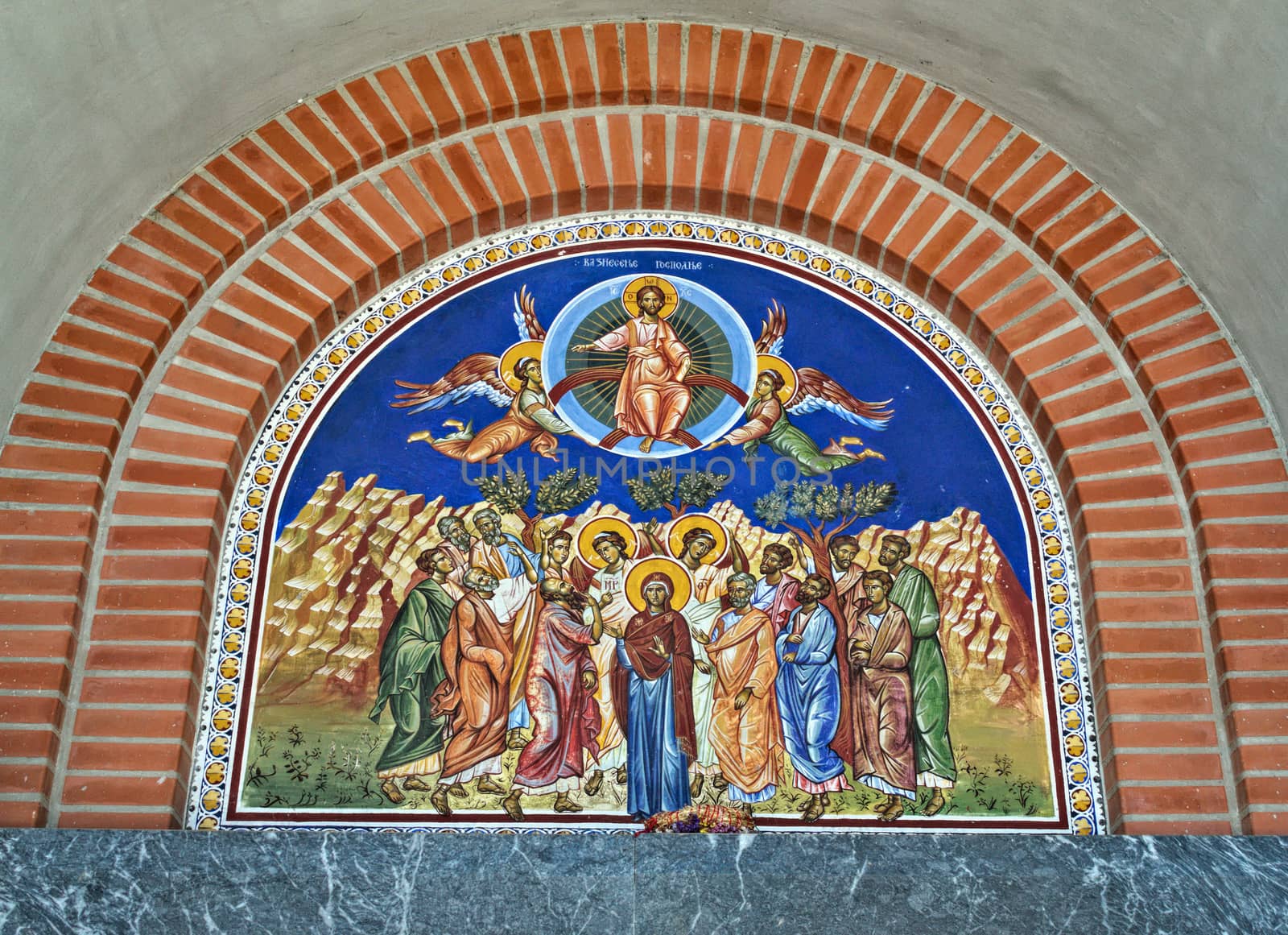 Iconography on entrance to orthodox church in Novi Sad, Serbia by sheriffkule