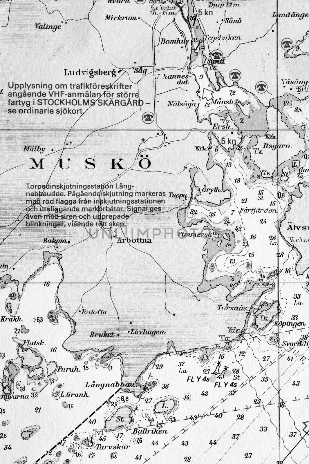 Macro shot of a old marine chart, detailing Stockholm archipelago by a40757