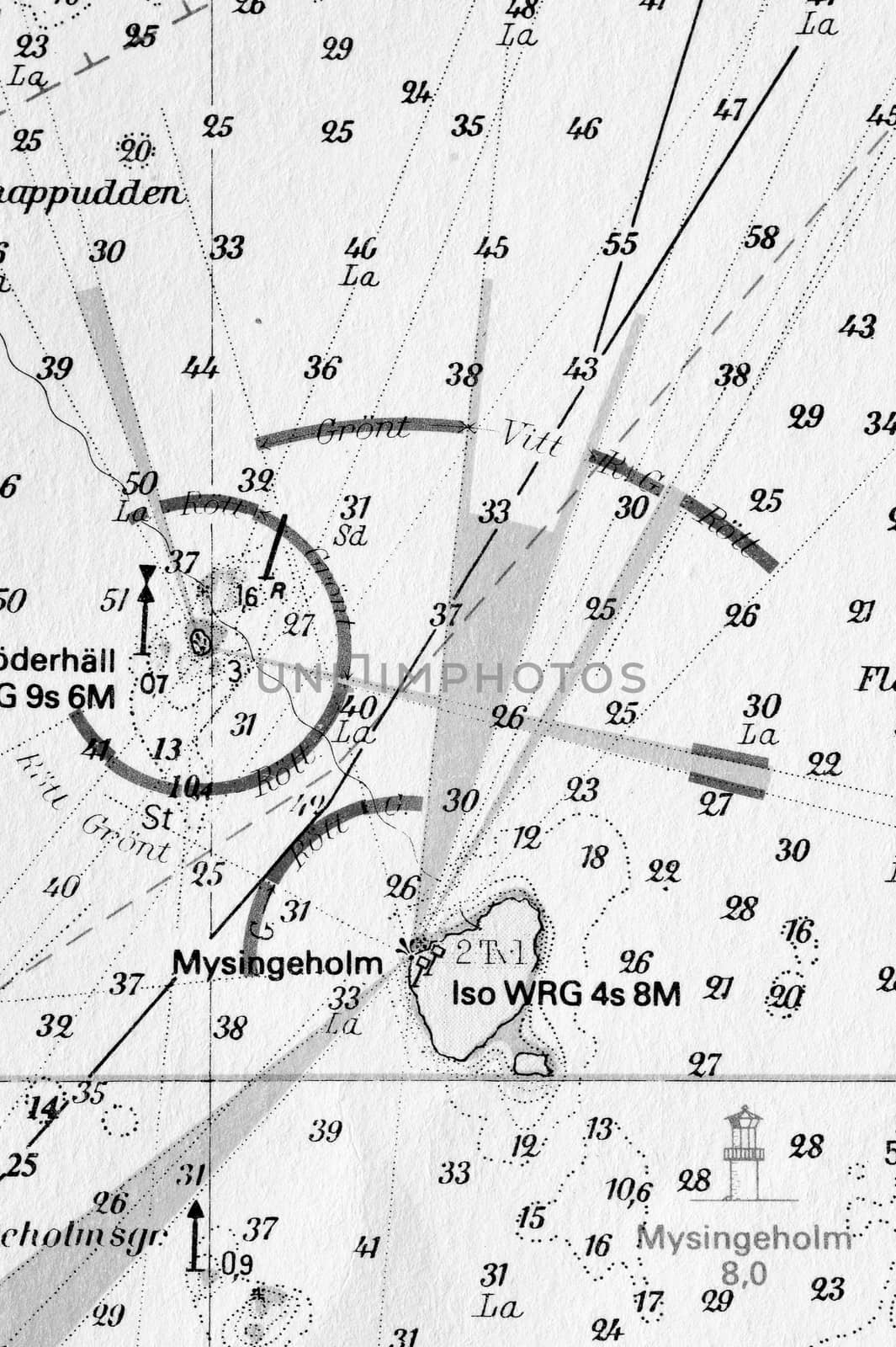 Macro shot of a old marine chart, detailing Stockholm archipelago by a40757