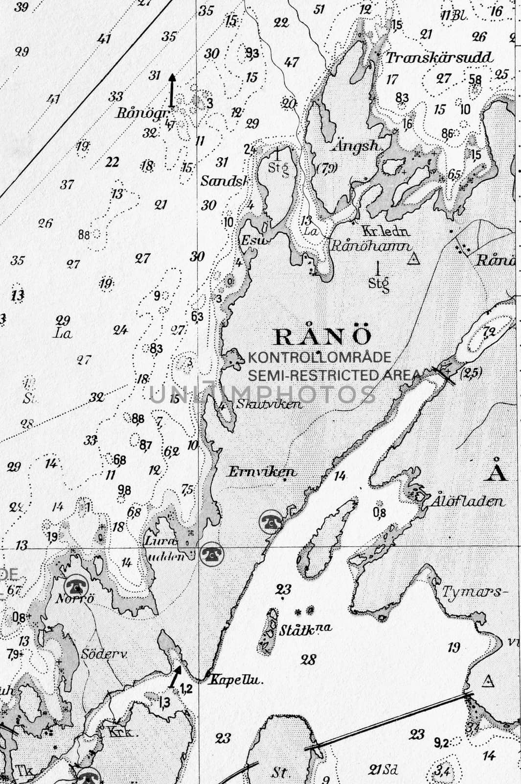 Macro shot of a old marine chart, detailing Stockholm archipelago by a40757