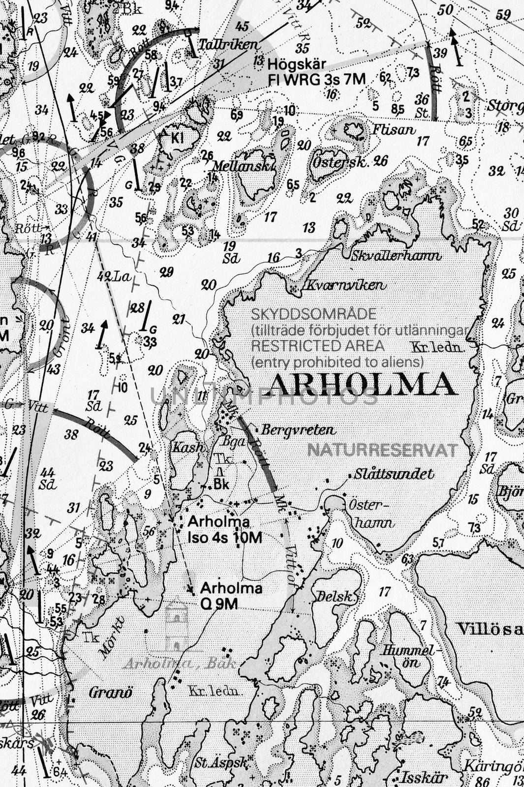 Macro shot of a old marine chart, detailing Stockholm archipelago by a40757