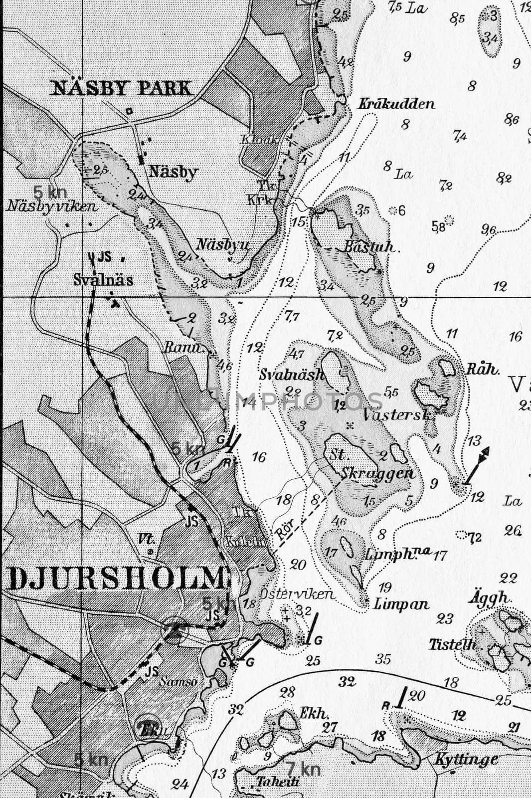 Macro shot of a old marine chart, detailing Stockholm archipelago by a40757