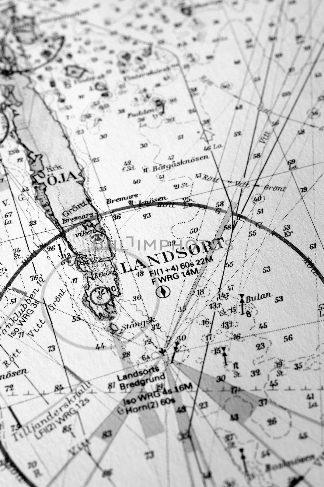 Macro shot of a old marine chart, detailing Stockholm archipelago by a40757