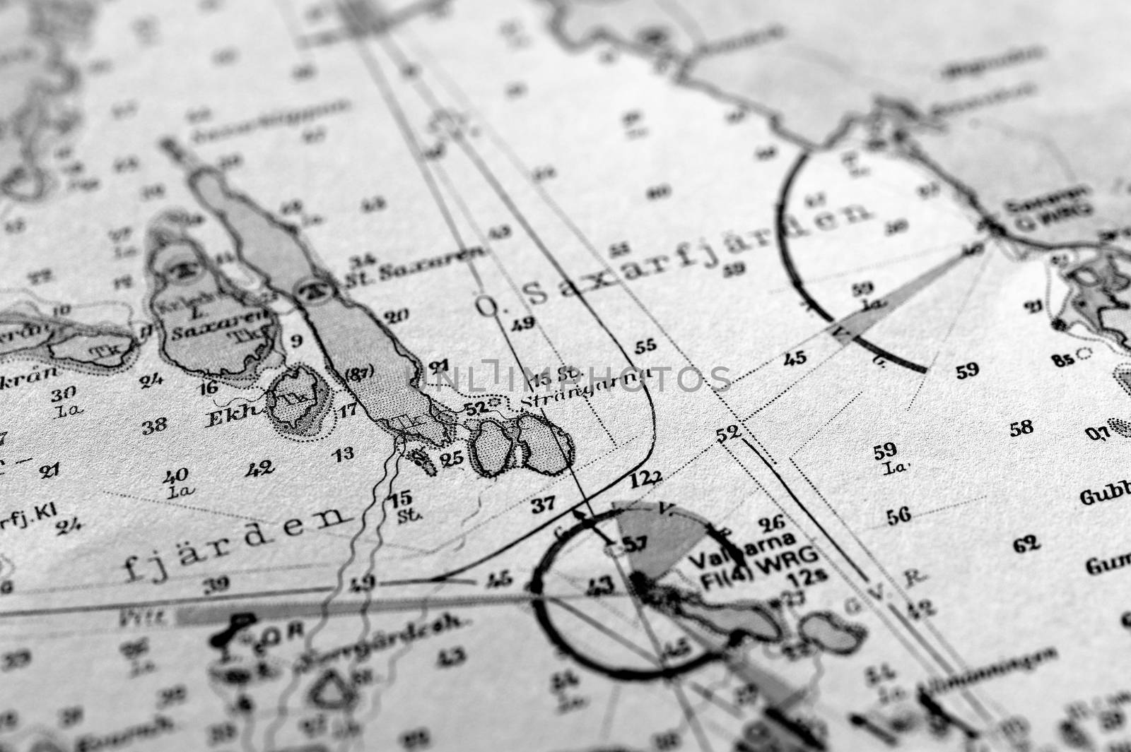 Macro shot of a old marine chart, detailing Stockholm archipelago by a40757