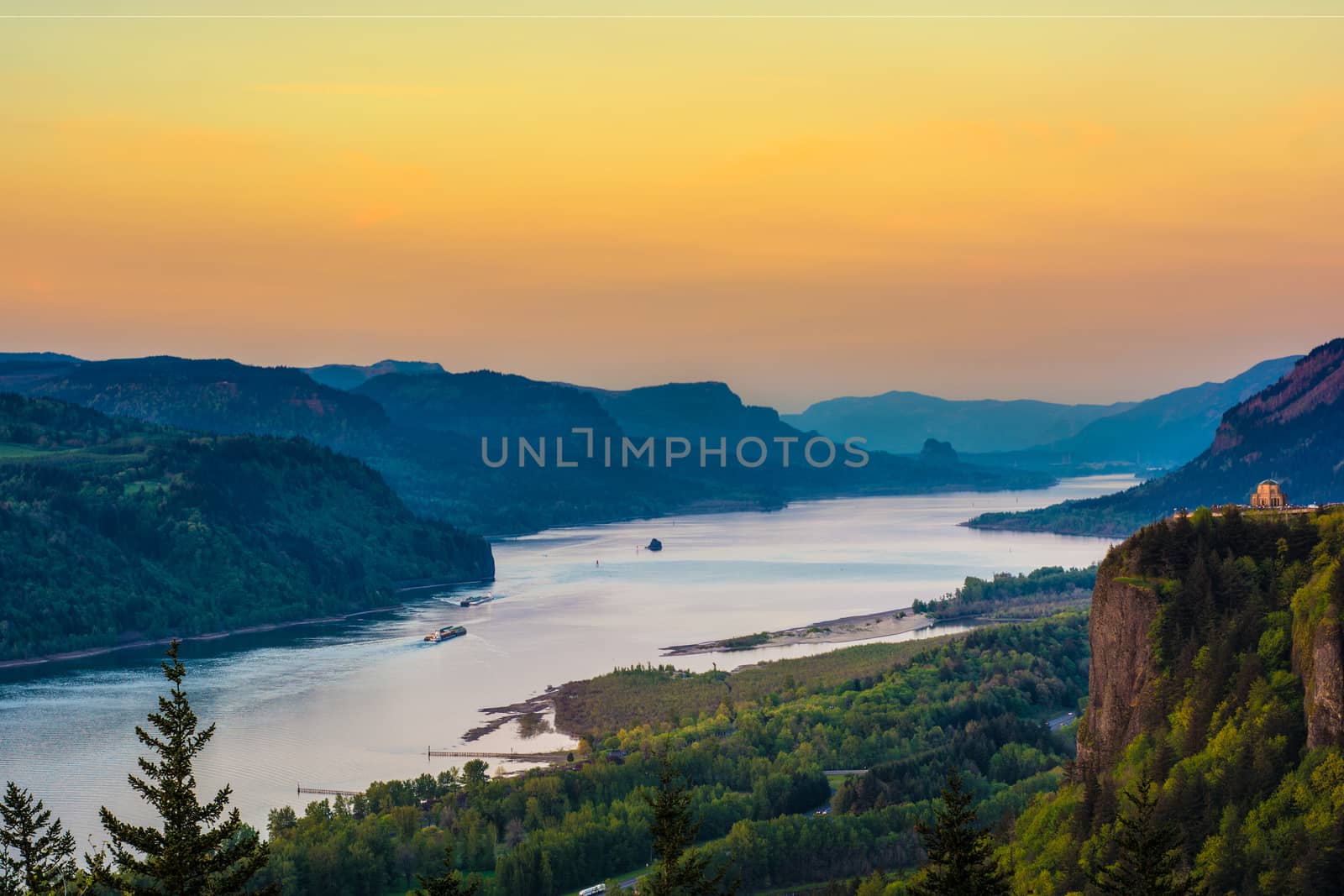 Sunset on the gorge from Portland Women's Forum viewpoint.