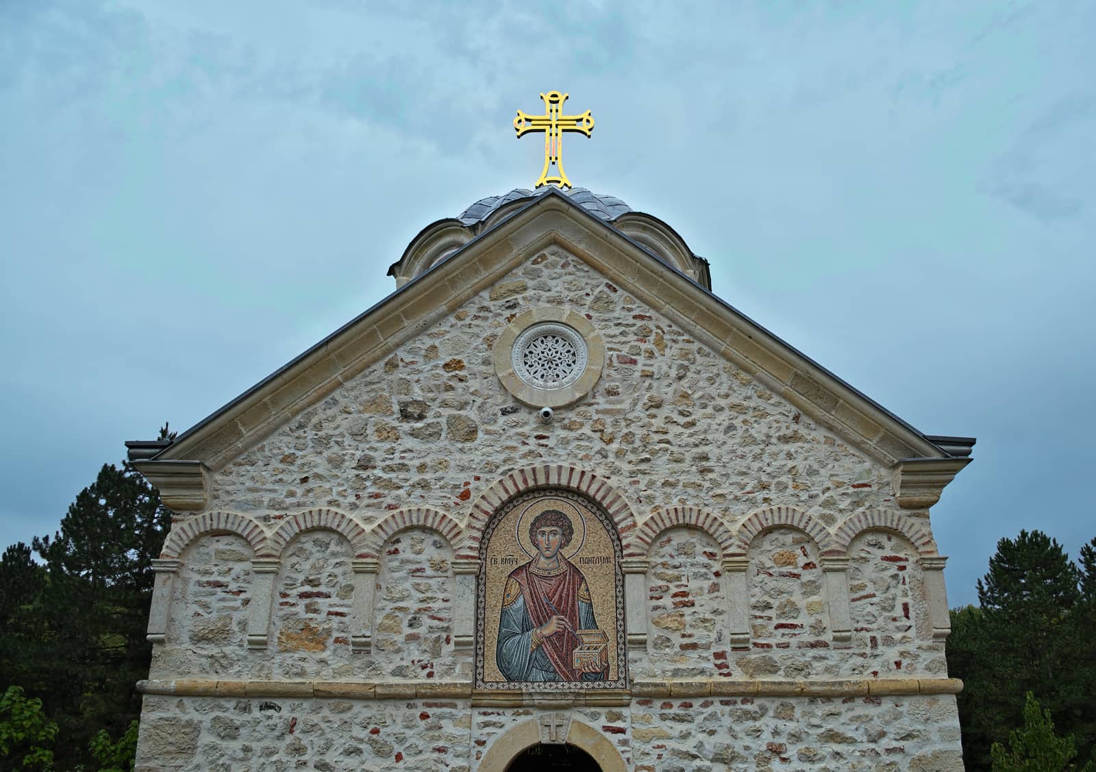 Front of main stone church monastery Hopovo in Serbia by sheriffkule