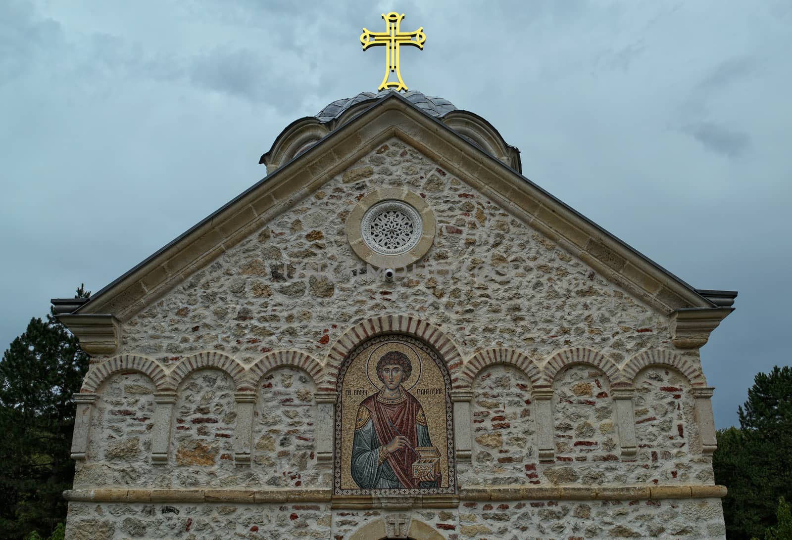 Front of main stone church monastery Hopovo in Serbia by sheriffkule