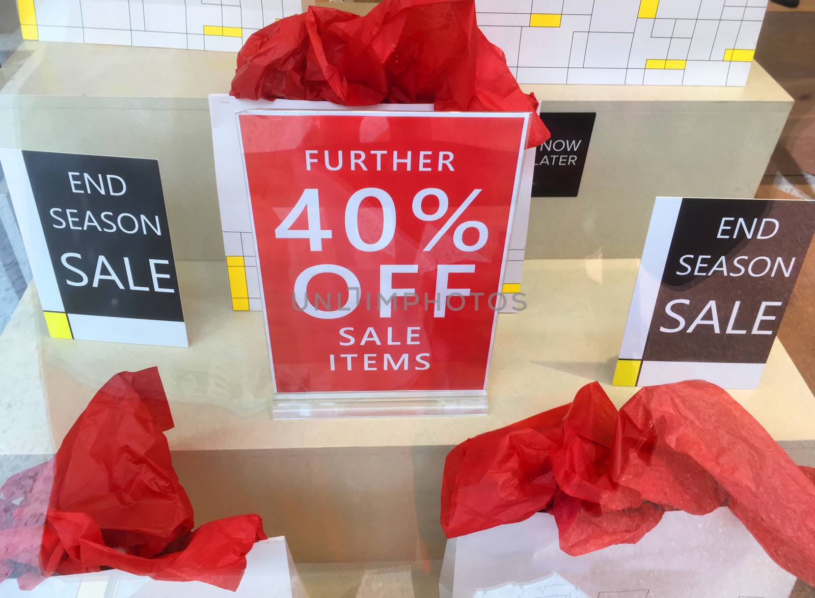Boxing day and End of Season sale signs in retail shop window