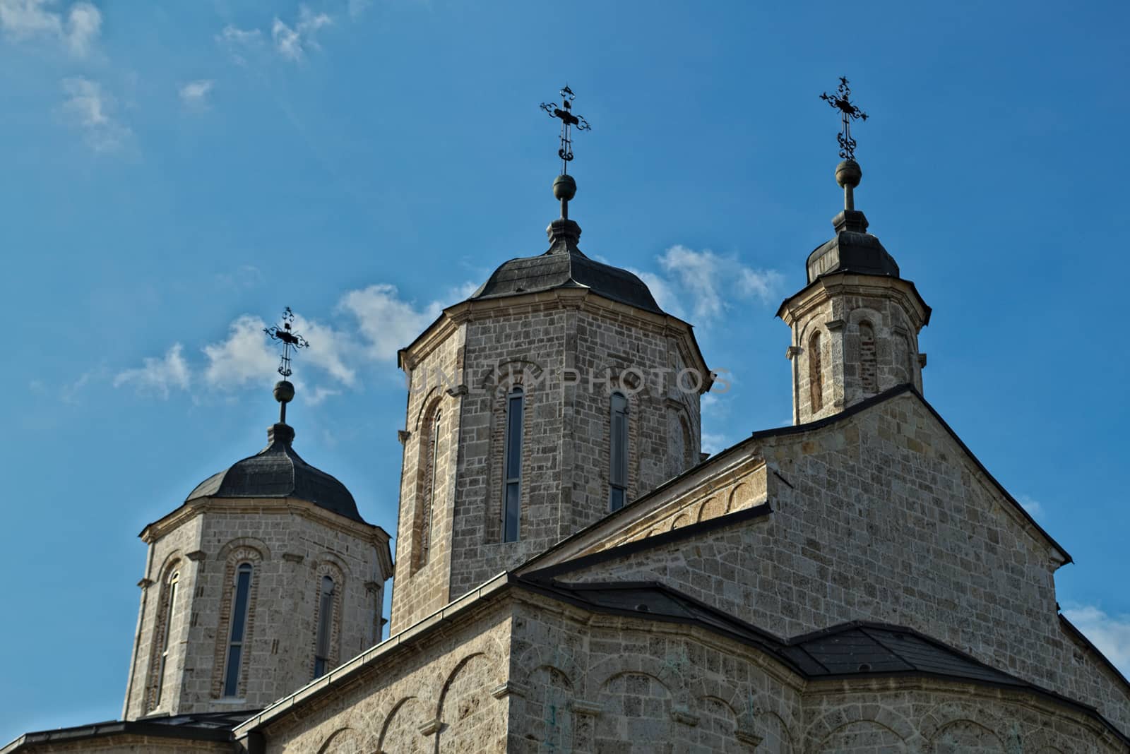 Three towers on church in monastery Kovilj, Serbia