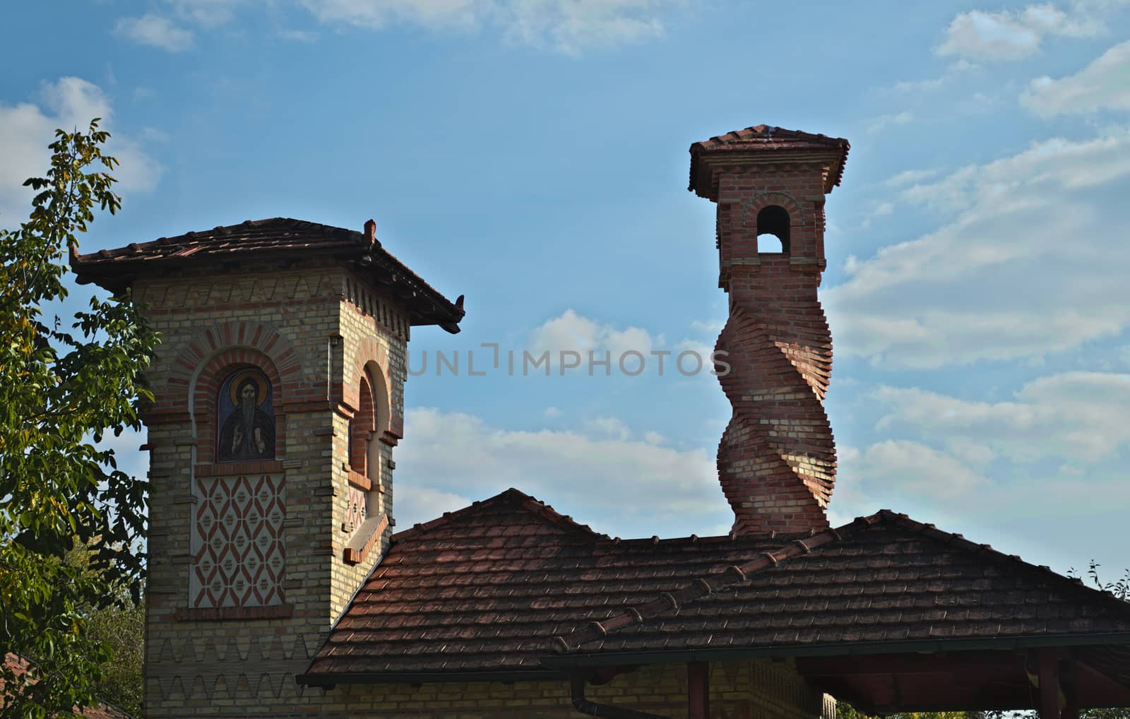 Small brick chapel with two towers at monastery Kovilj, Serbia by sheriffkule