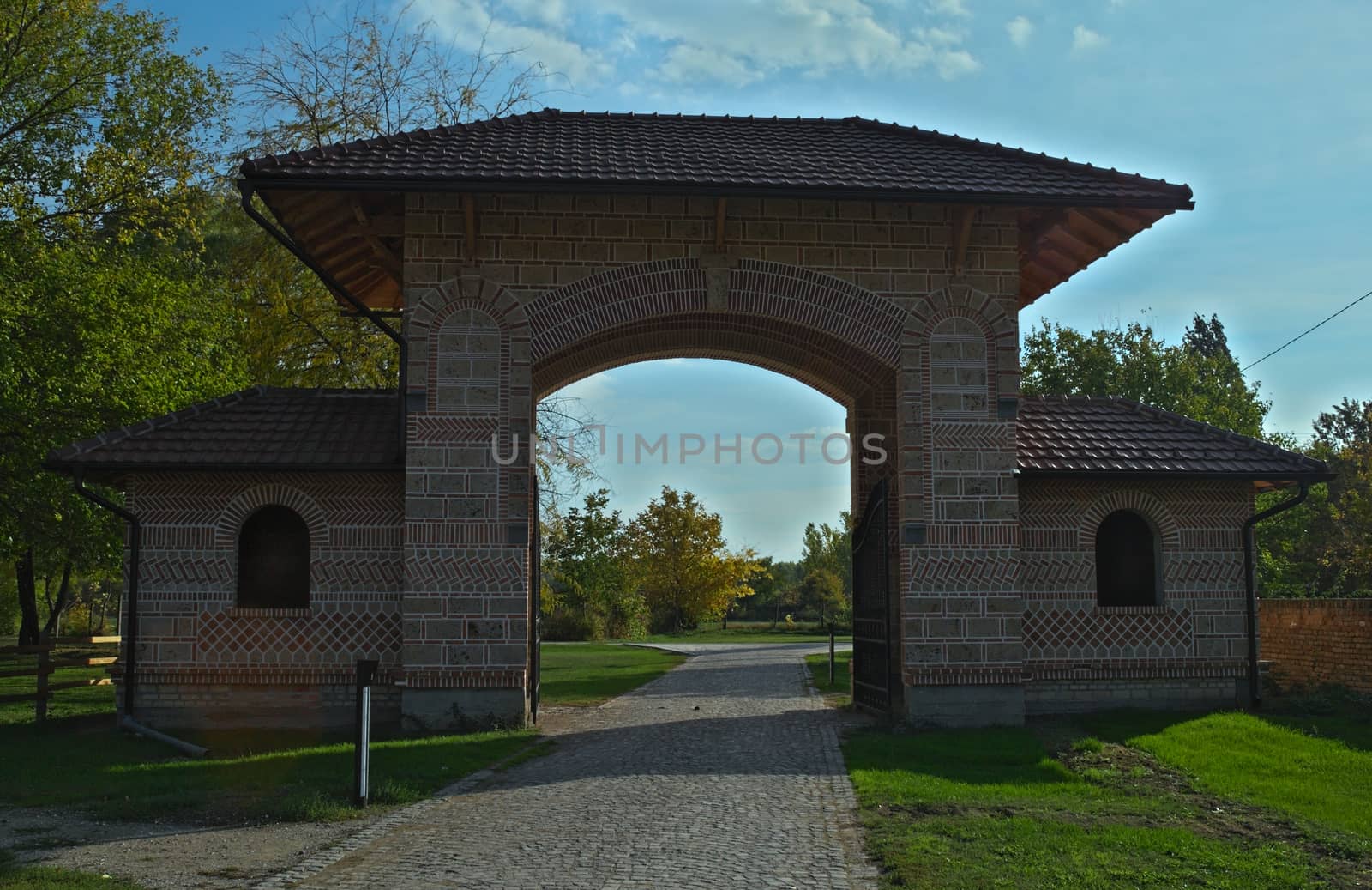 Entrance gates into monastery Kovilj, Serbia