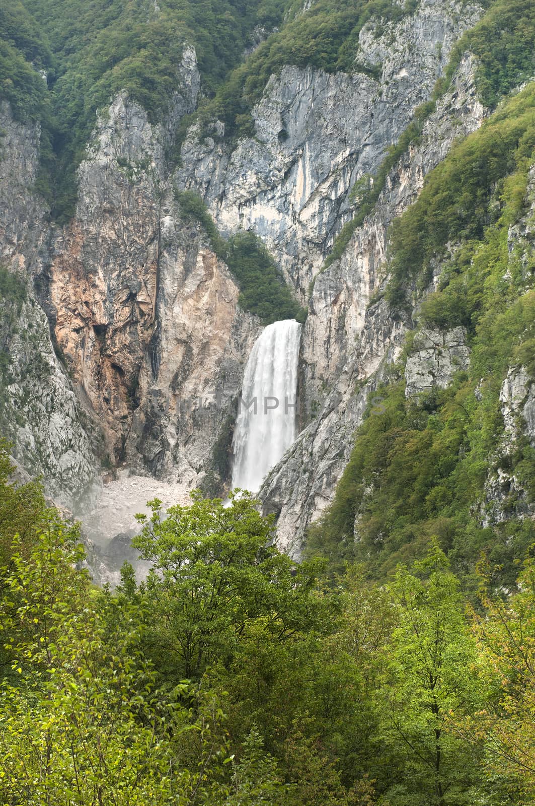 A view of Boka waterfall in Tolmin, Slovenia
