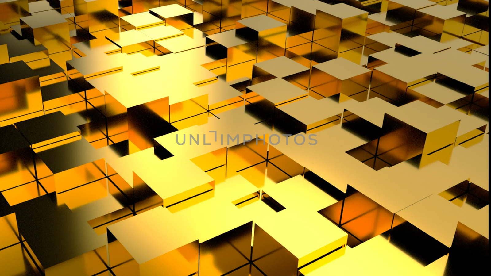 Abstract background with gold blocks. Seamless loop