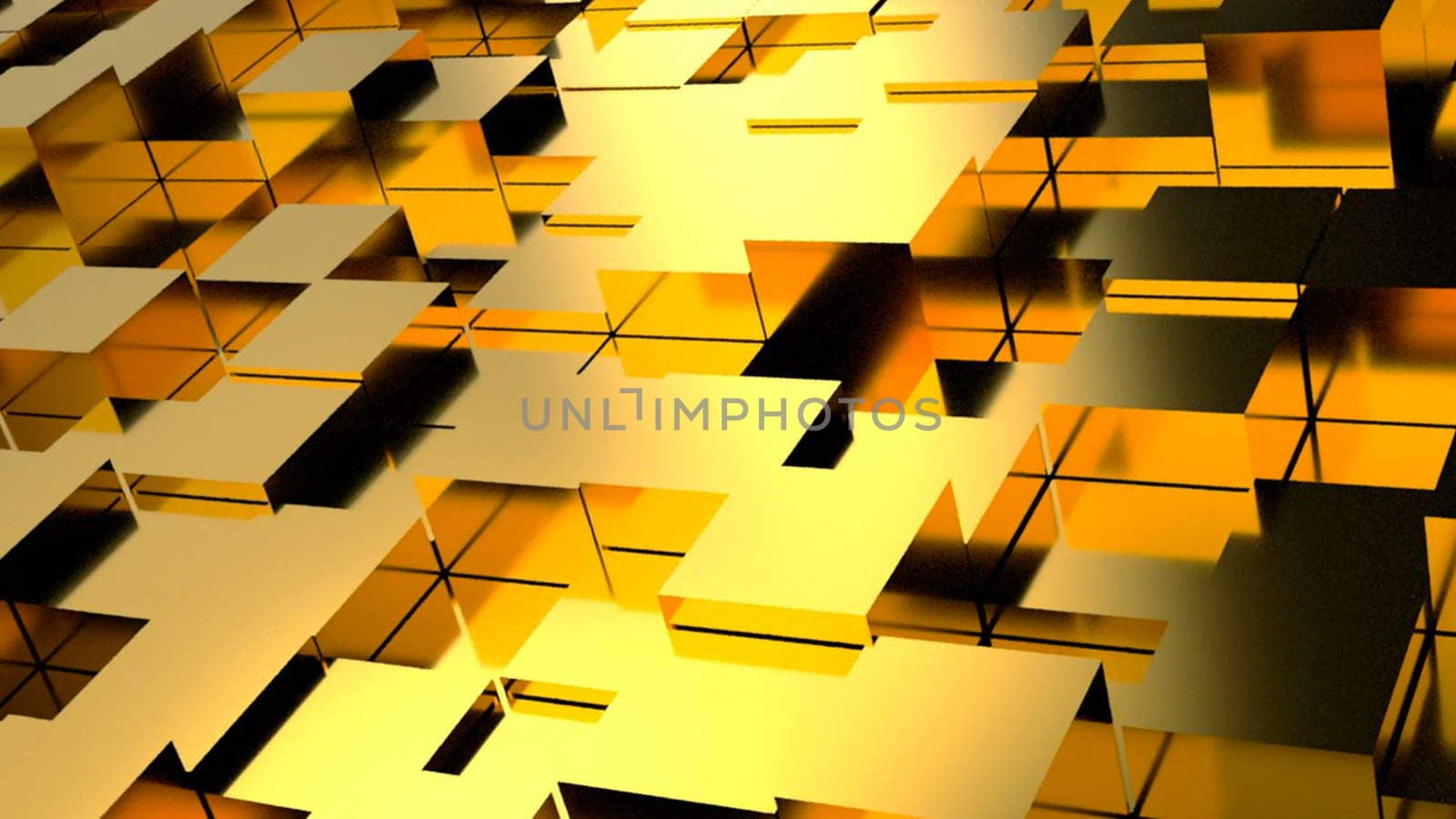 Abstract background with gold blocks. Seamless loop