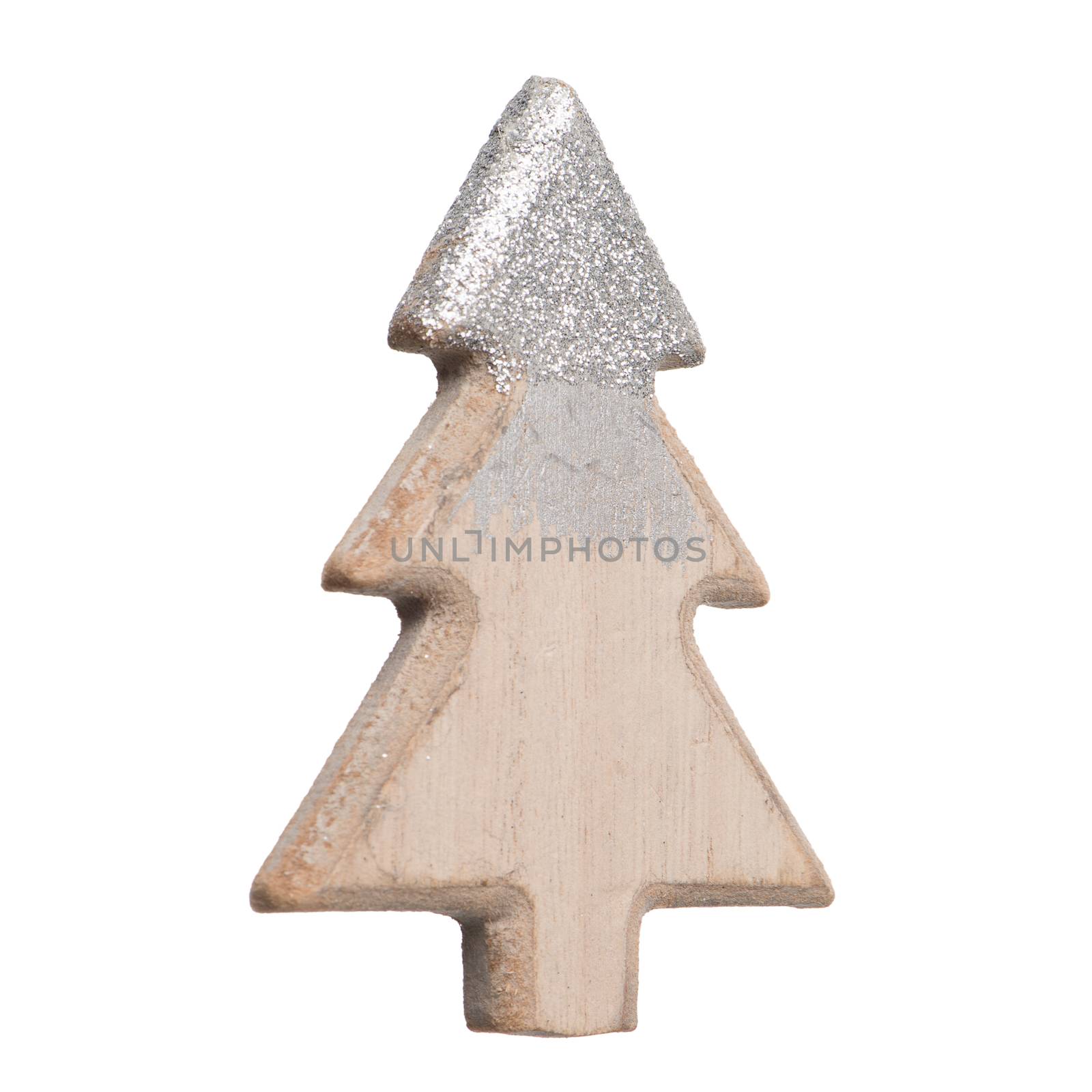 Christmas pine tree made of wood isolated on white background.