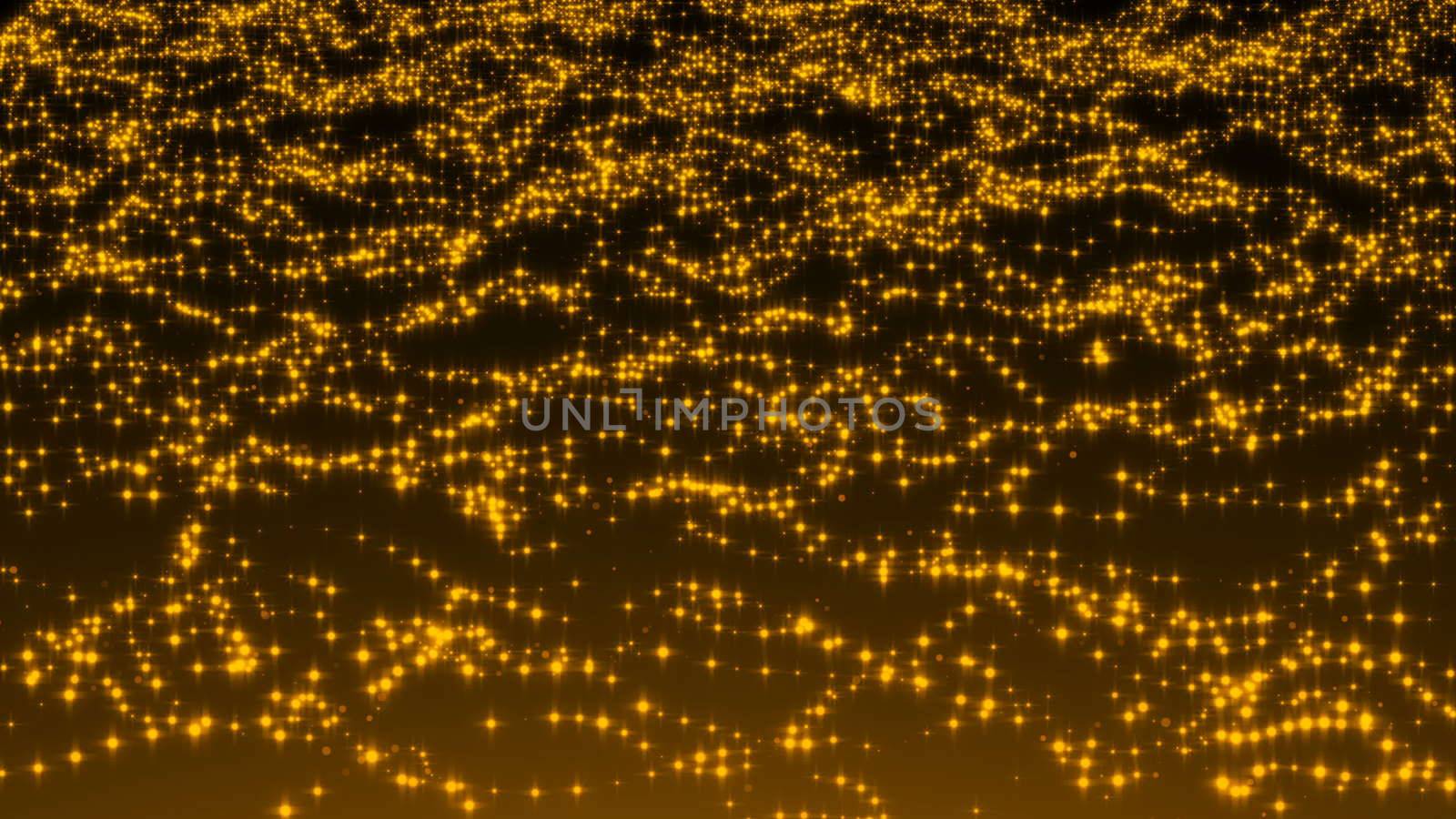 Luxurious gold sparkling particles wave background. 3d rendering