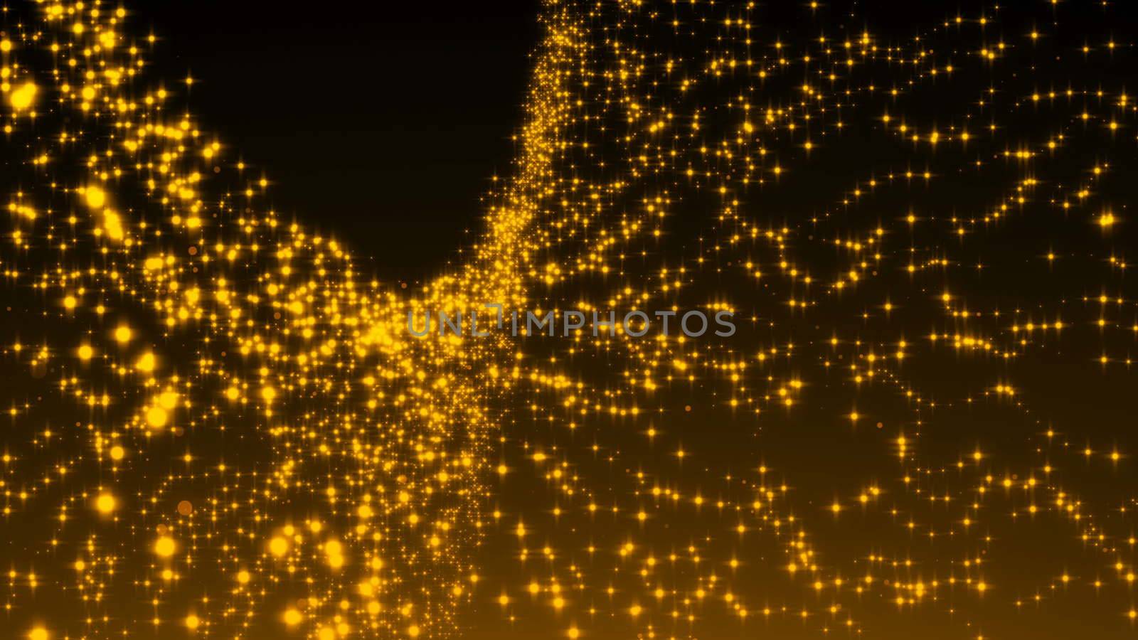 Luxurious gold sparkling particles wave background. 3d rendering