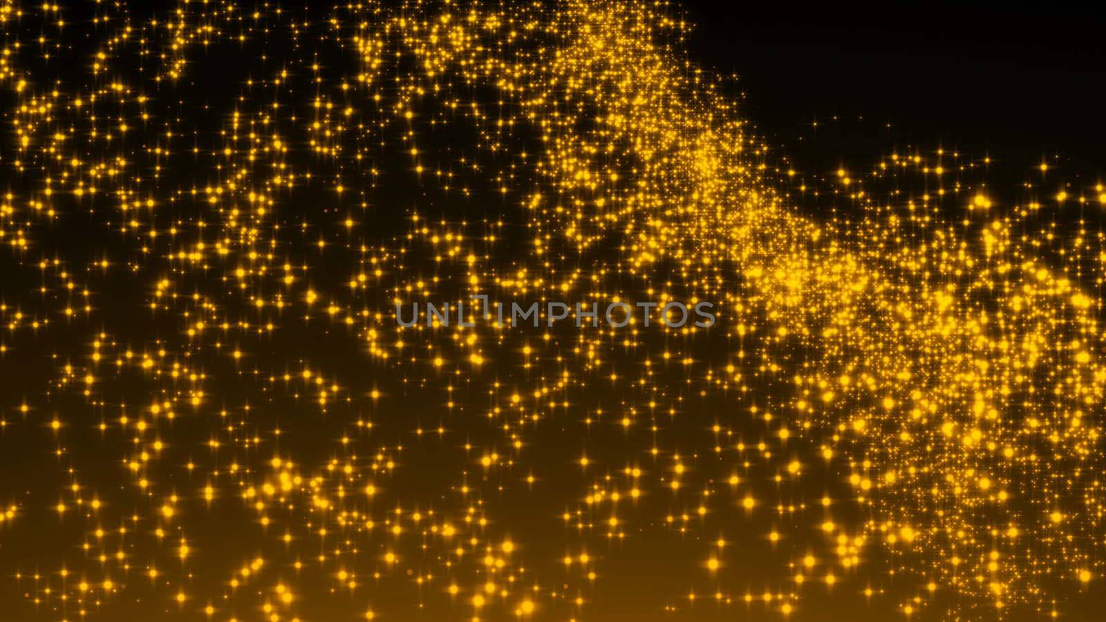 Luxurious gold sparkling particles wave background. 3d rendering