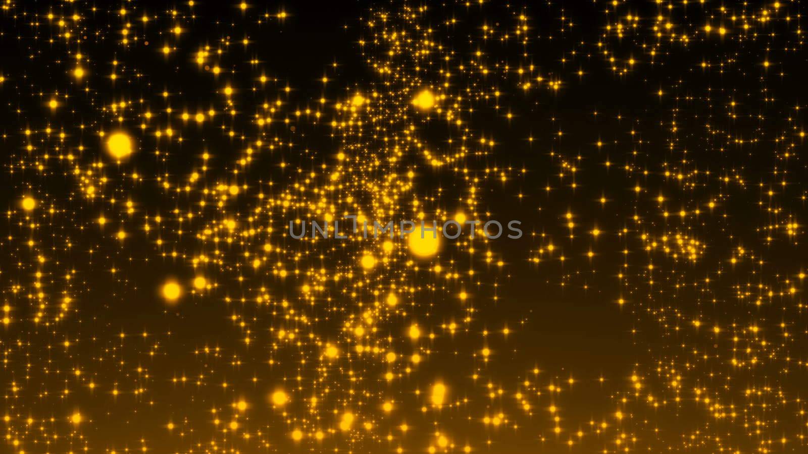 Luxurious gold sparkling particles wave background. 3d rendering
