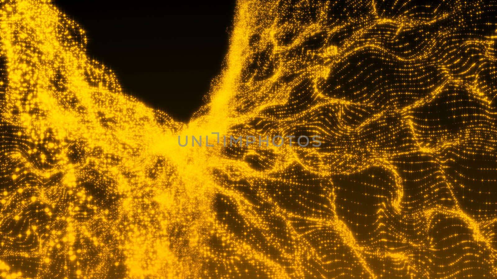 Luxurious gold sparkling particles wave background. 3d rendering