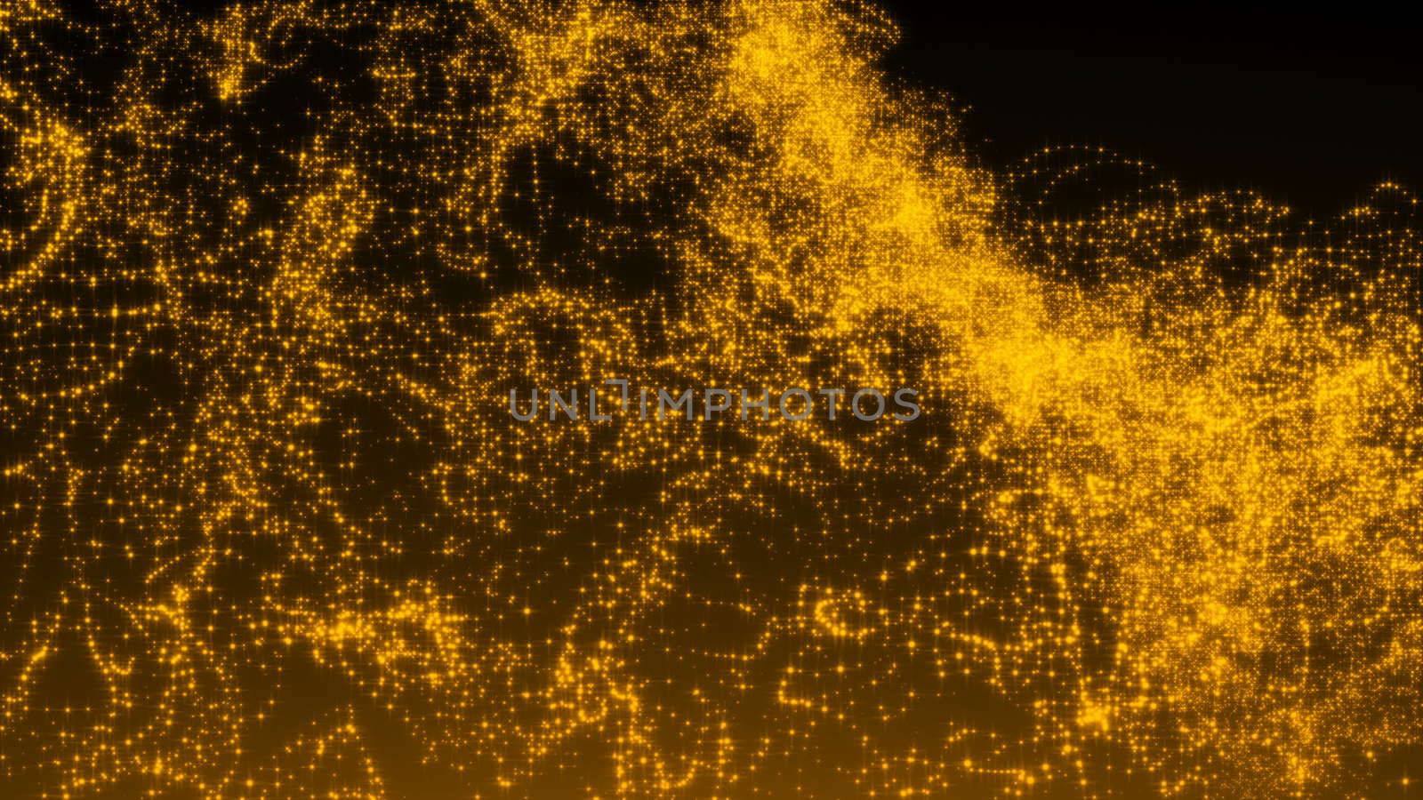 Luxurious gold sparkling particles wave background. 3d rendering