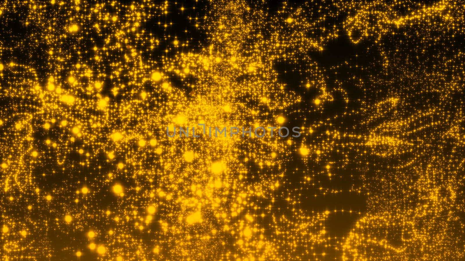 Luxurious gold sparkling particles wave background. 3d rendering