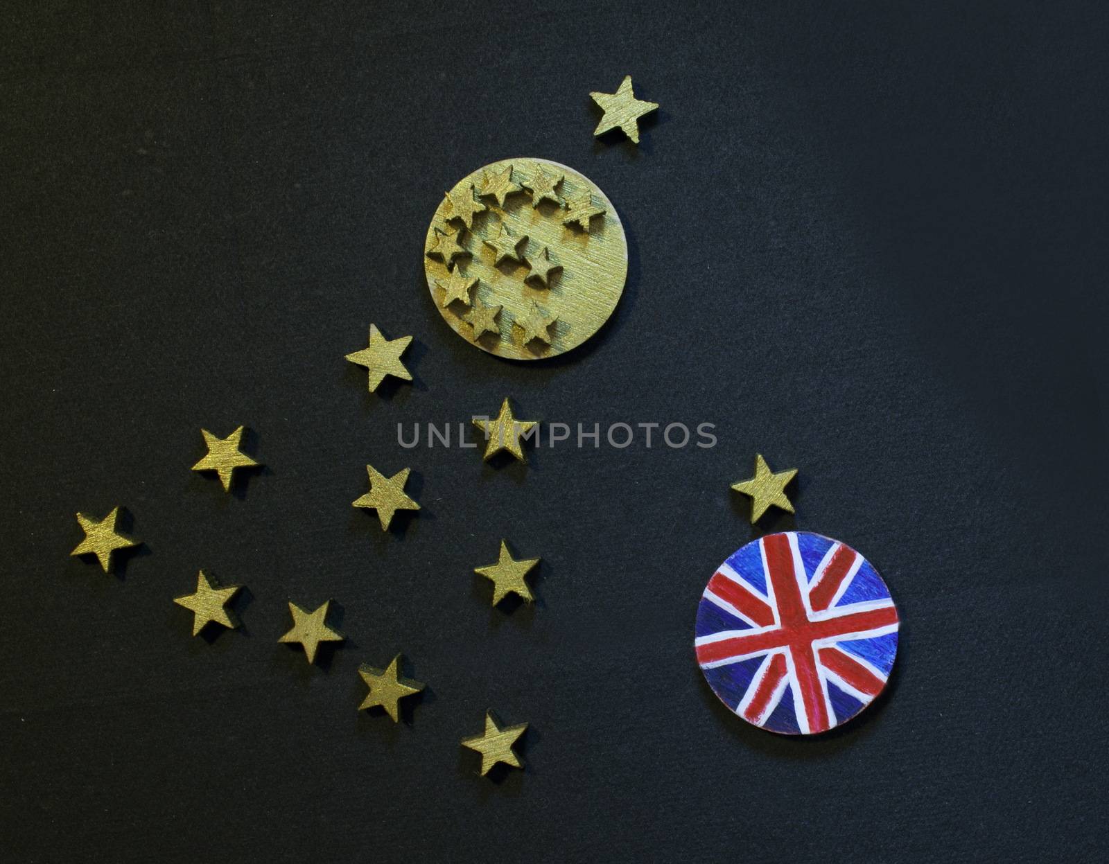Christmas tree with euro coin and British coin, Brexit disintegrationconcept 
