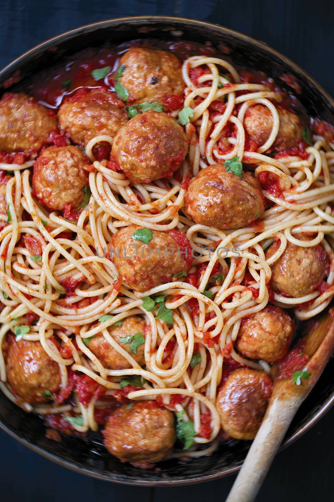 rustic meatball spaghetti in tomato sauce by zkruger