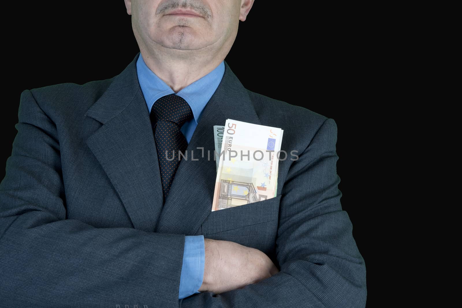 a man with banknotes in his pocket