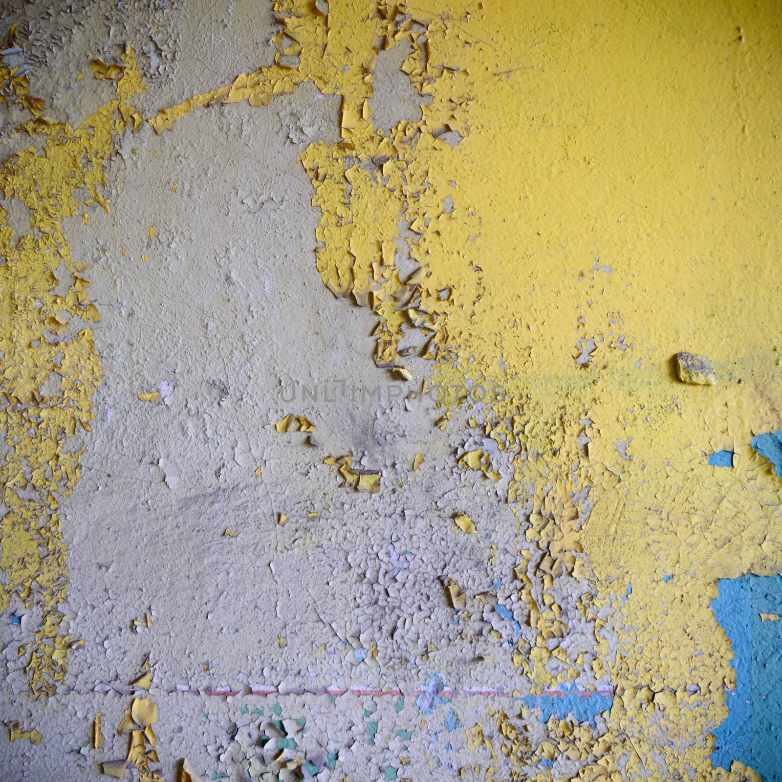 wide angle view of an old wall abandoned factory building