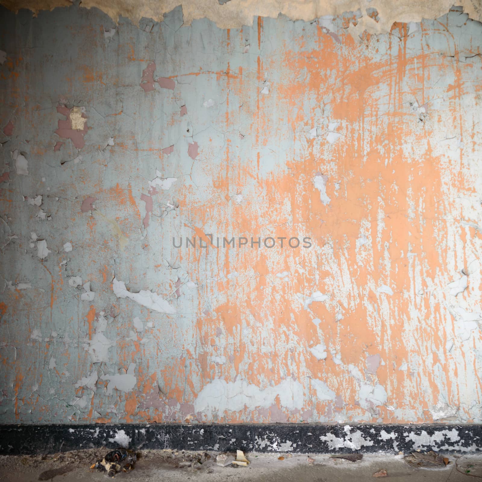 wide angle view of an old wall abandoned factory building