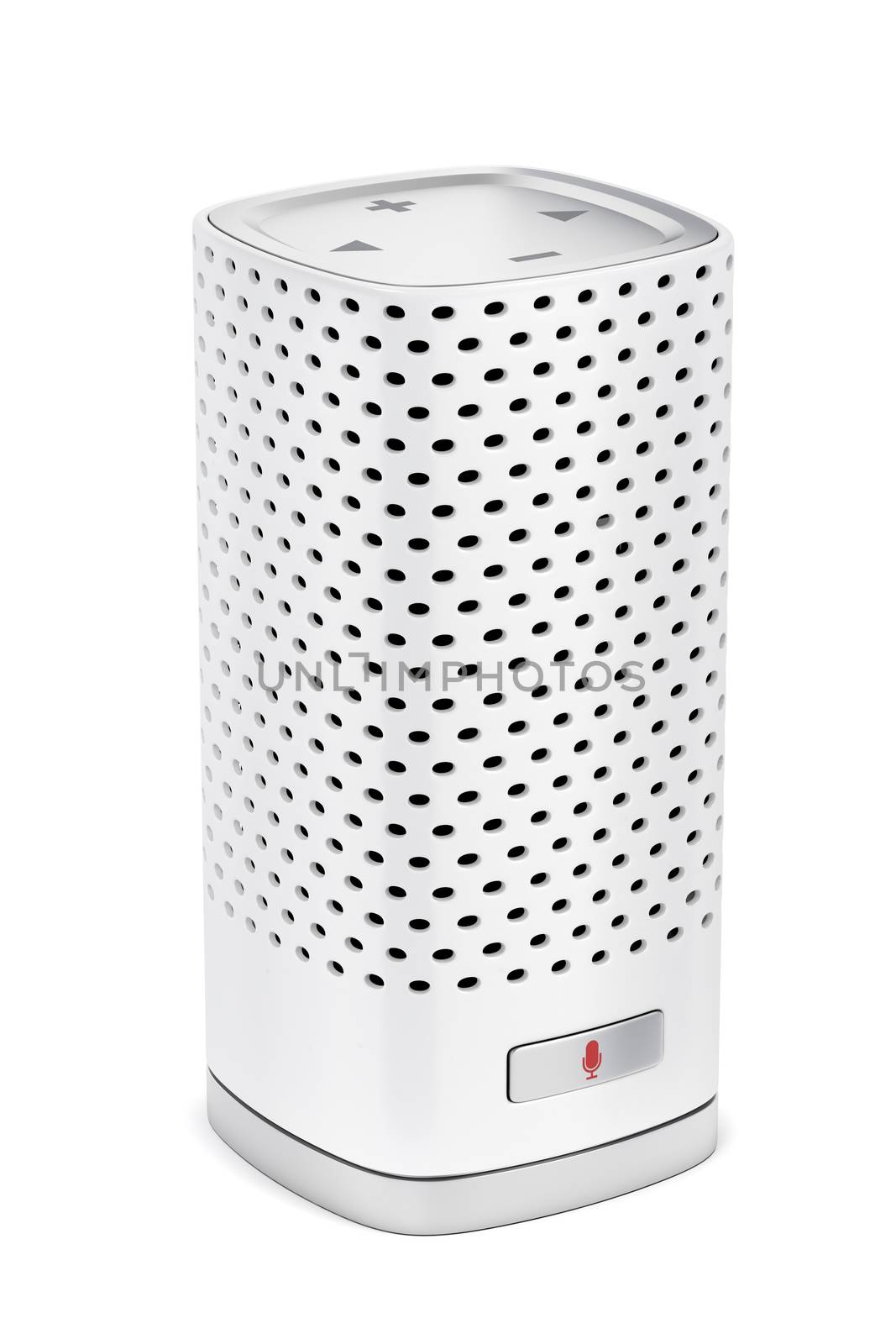 Smart speaker with integrated virtual assistant on white background 