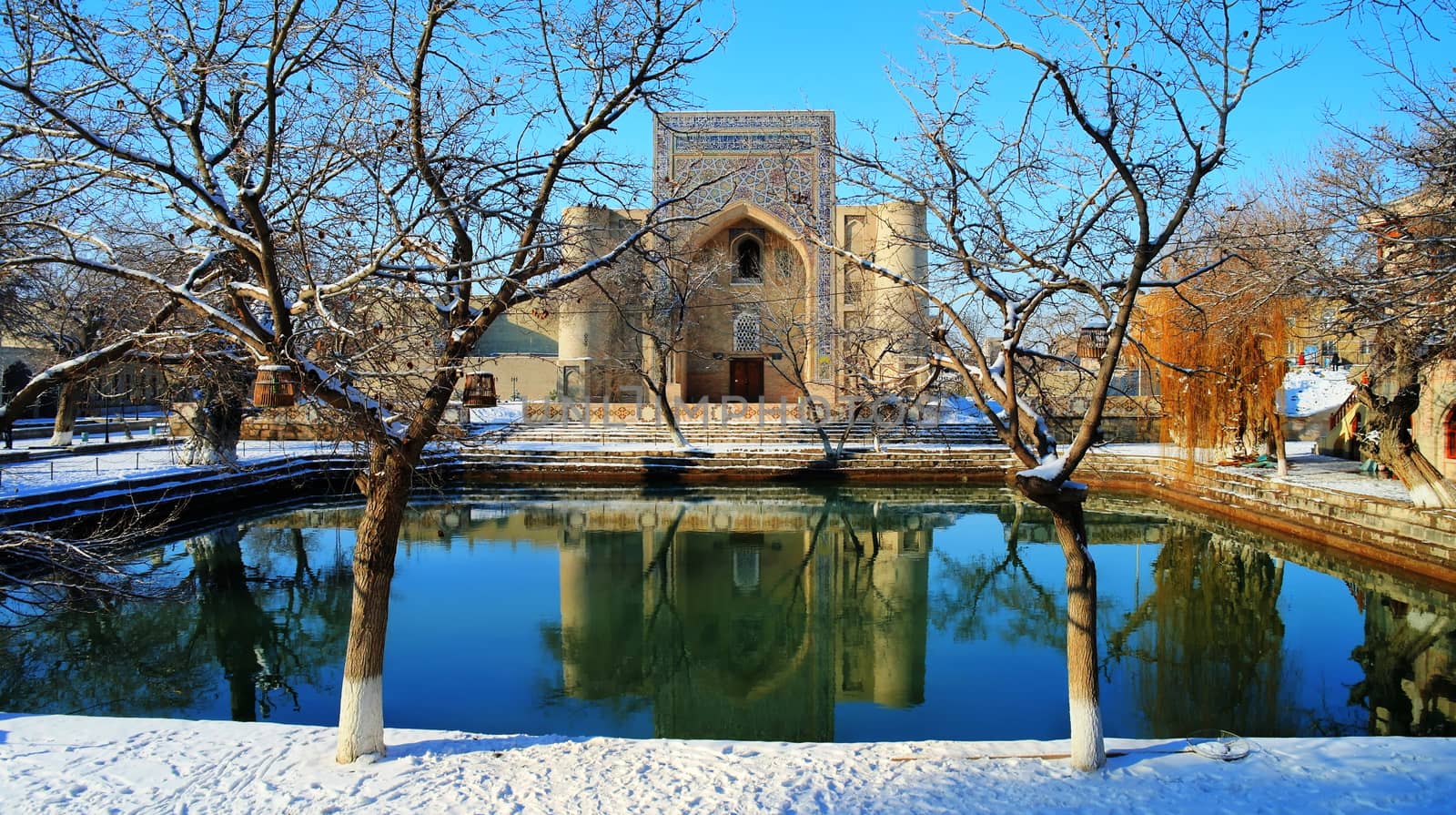 View of Lyabi-hauz in winter , Bukhara, Uzbekistan