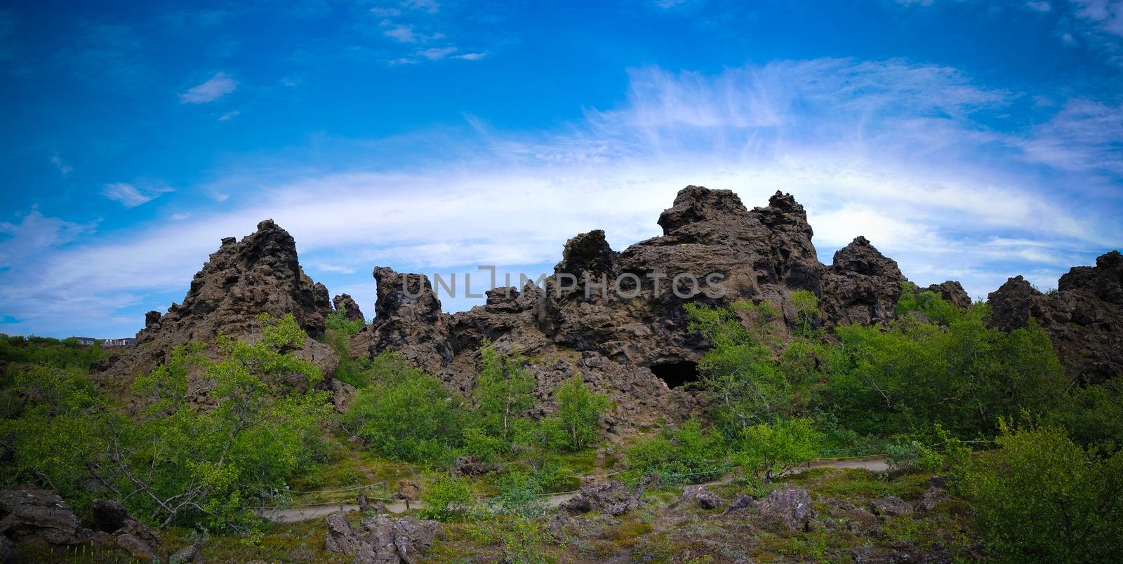 Dimmuborgir nature sculpture around Myvatn lake in Iceland