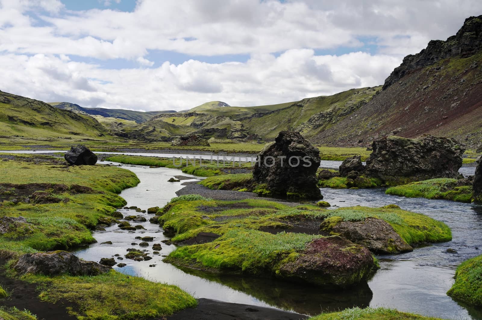 Landscape with Eldgja canyon and spring, south Iceland