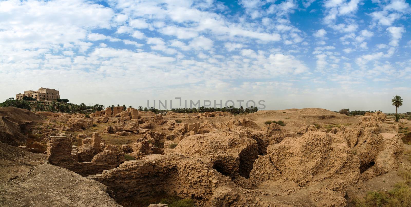 Panorama Babylon and Former Saddam Hussein Palace ruins, Iraq by homocosmicos