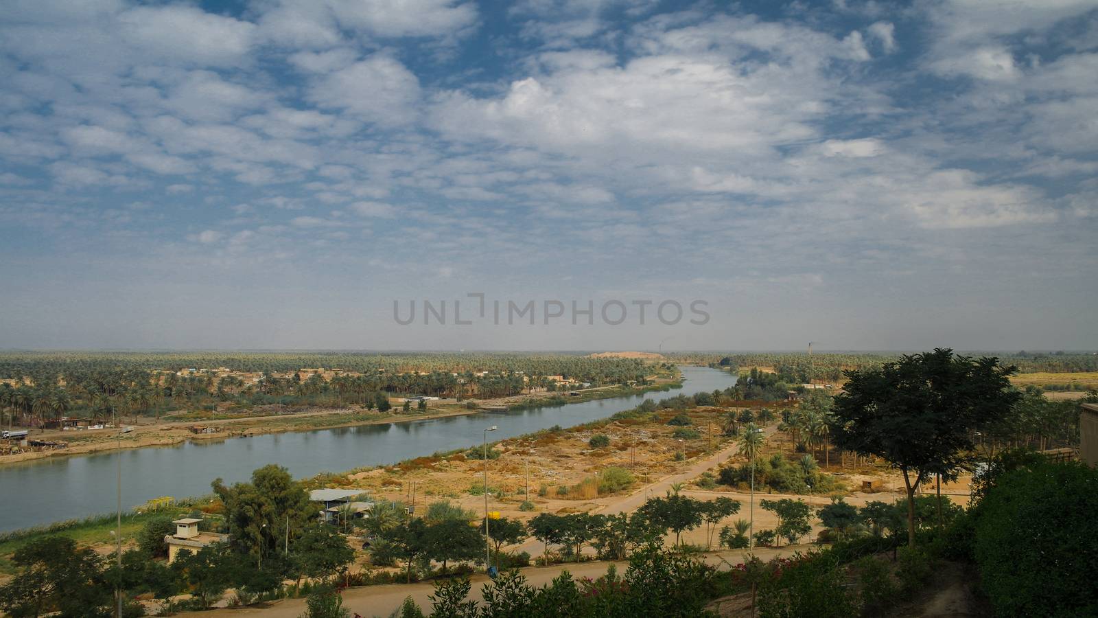 View Euphrates river from former Hussein palace, Hillah, Babyl Iraq by homocosmicos